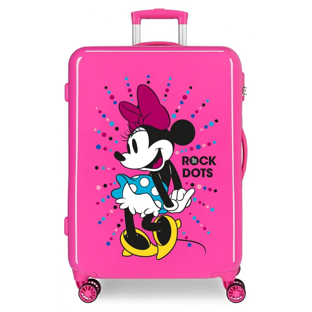 Maleta mediana 68 cm 4 ruedas rigida Minnie Rock Dots Fucsia